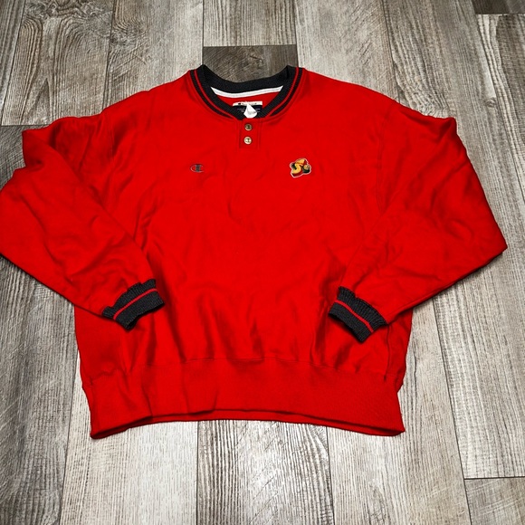 VINTAGE CHAMPION NBA SEATTLE SUPERSONICS ORBIT crewneck red gray sweatshirt - Picture 1 of 8